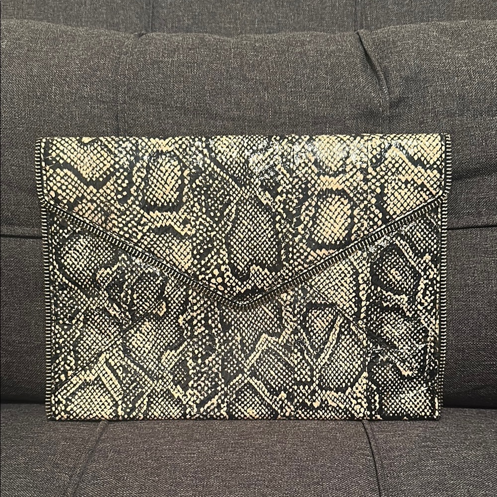 Rebecca Minkoff Black and Cream Snakeskin Clutch